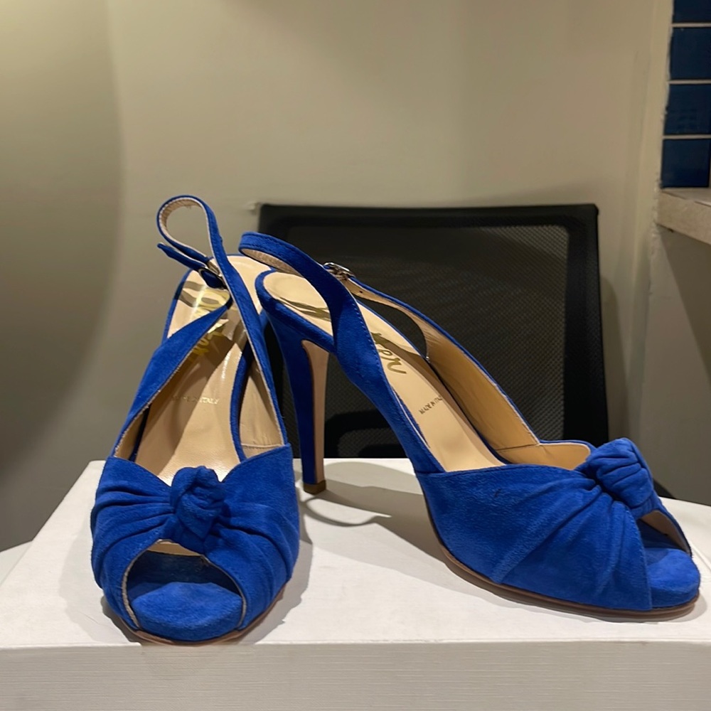 Blue Sued Sandals, size 8 1/2